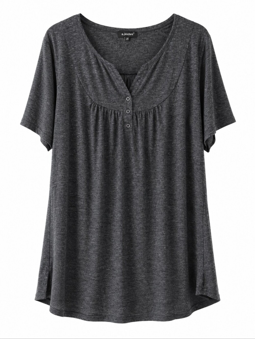a.Jesdani 2X Empire Waist Swing Tunic Gray Short Sleeve Top